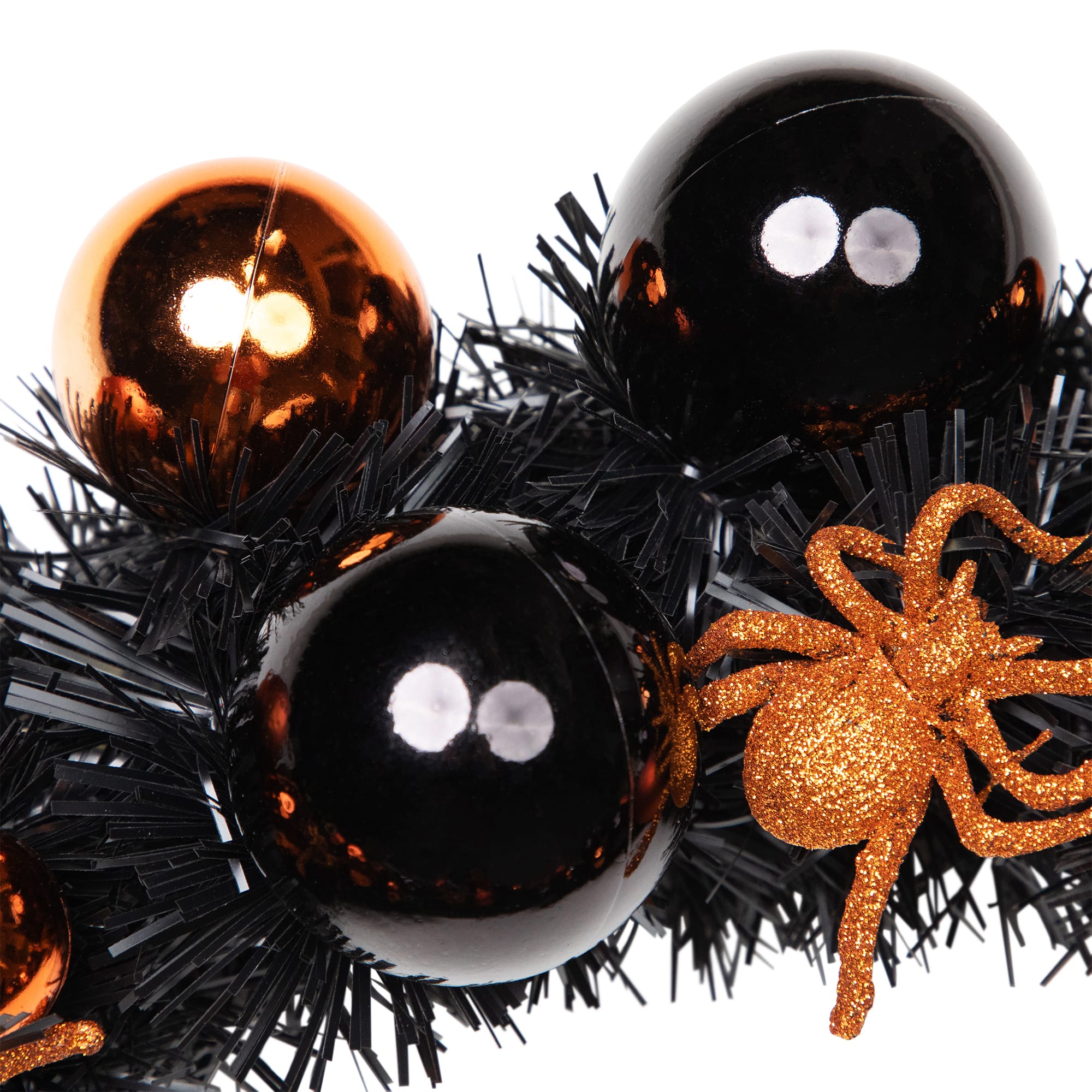 18'' Unlit Orange Spiders and Ornaments Halloween Wreath